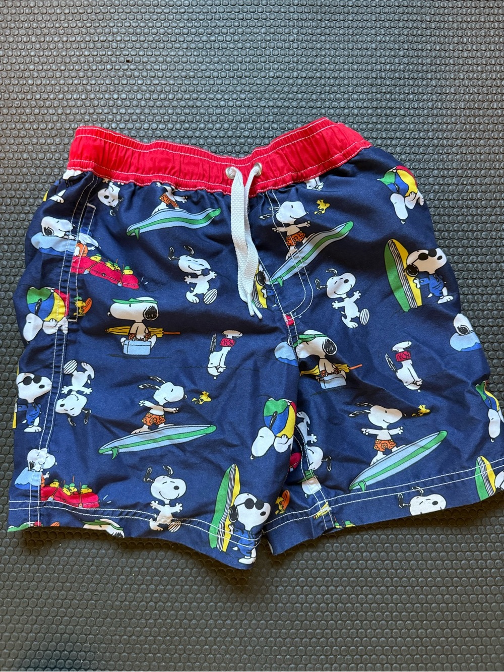 Peanuts Navy Surfing Snoopy Swim Shorts with Red Waistband